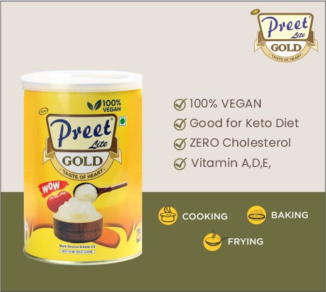 New Preet Lite Gold 100% Vegan Multi Source Edible Oil 1 Litre Pack
